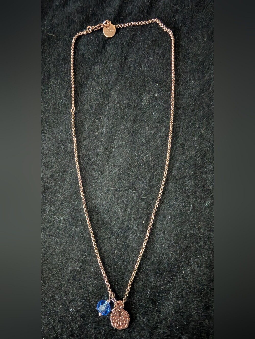 Delicate Rose Gold Chain Necklace With Path Of Life Charm And Crystal Accent